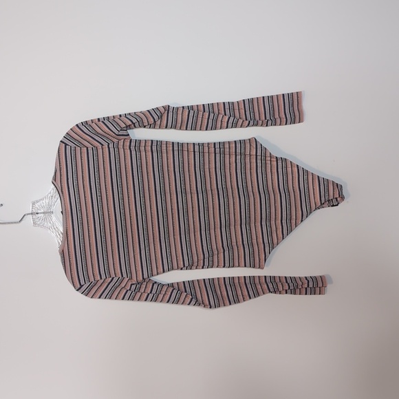 Wild Fable Pink Stripe V Neck Long Sleeve Bodysuit Shirt - Picture 6 of 6